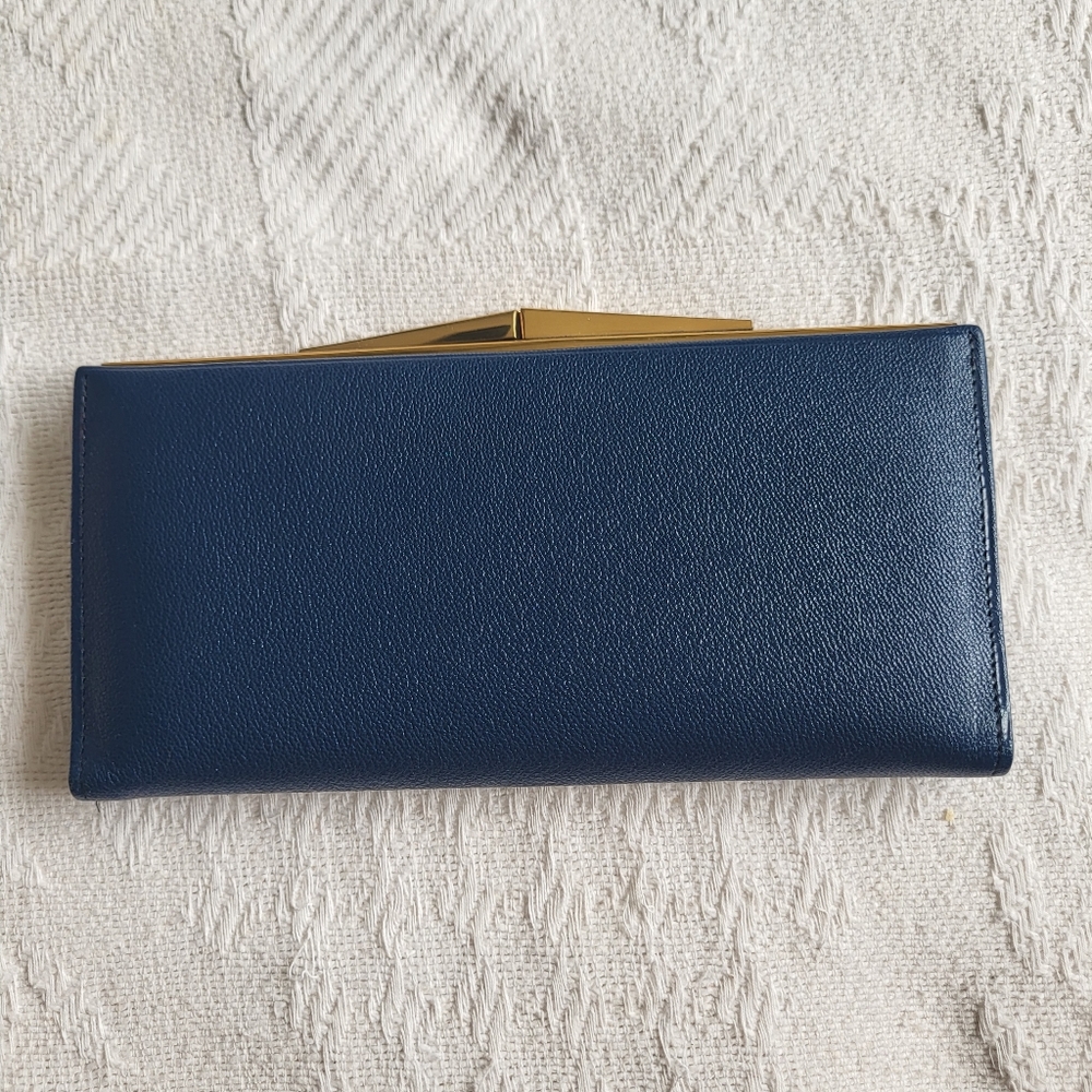 Renwick Navy Pebbled Leather Long Vintage Wallet